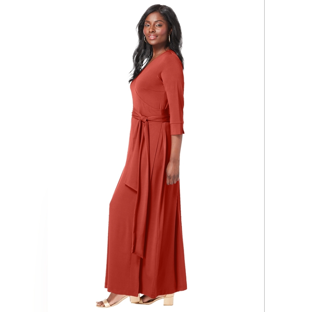 Jessica London Vibrant Orange/Red Long Sleeve Dress